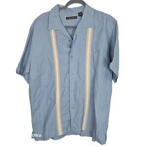 Cubavera Mens Button Shirt Size L Resortwear Travel Beach Vacation Tropical Blue